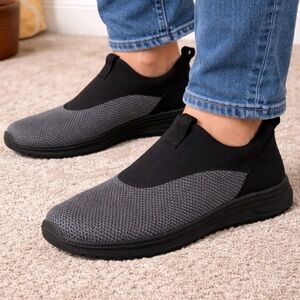 Athletic Works Grey and Black Slip-On Mesh Sneakers